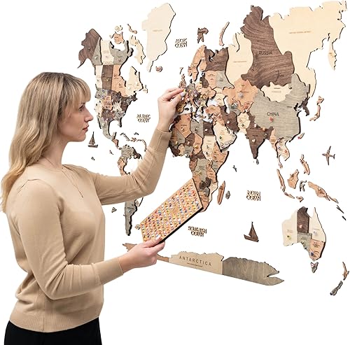Miniatura 10 de Enjoy The Wood Mapa del mundo de madera 3D, arte para pared, decoración de pared de madera grande, idea de regalo de inauguración de la casa, mapa