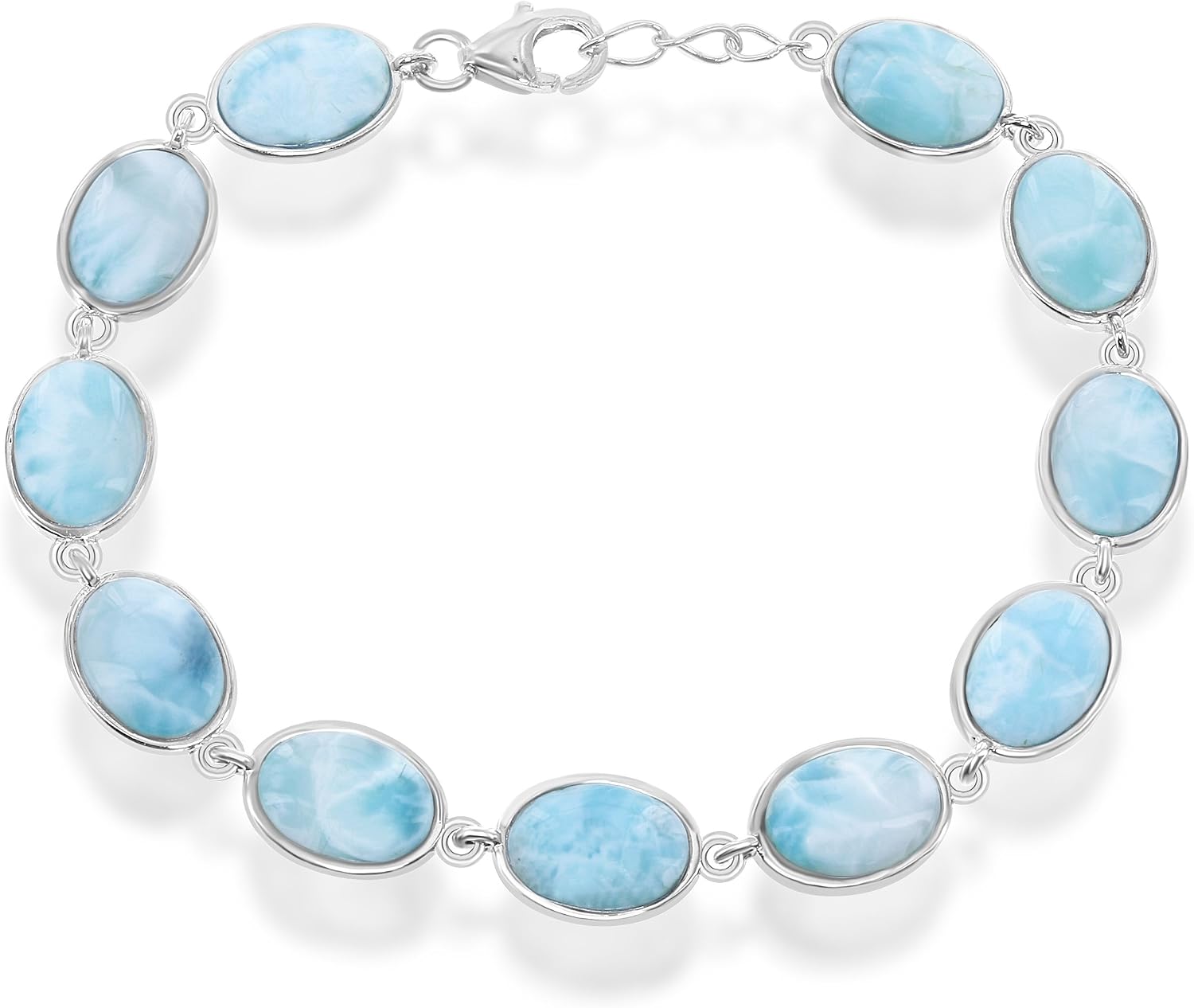 Sterling Silver 7.5" Oval Natural Larimar Link Bracelet