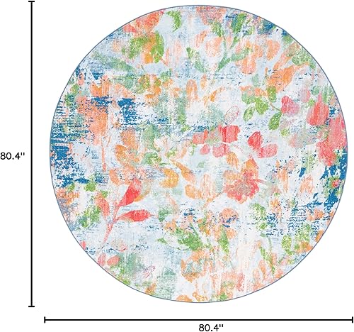 Miniatura 10 de SAFAVIEH Paint Brush Collection - Alfombra de área de 7 pies 9 pulgadas x 10 pies, color azul marino y naranja, diseño de acuarela, no desprende