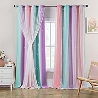 Vista 20 de XiDi Cortinas opacas para dormitorio de niñas, diseño de princesa unicornio arcoíris, 72 pulgadas de largo, rosa/azul