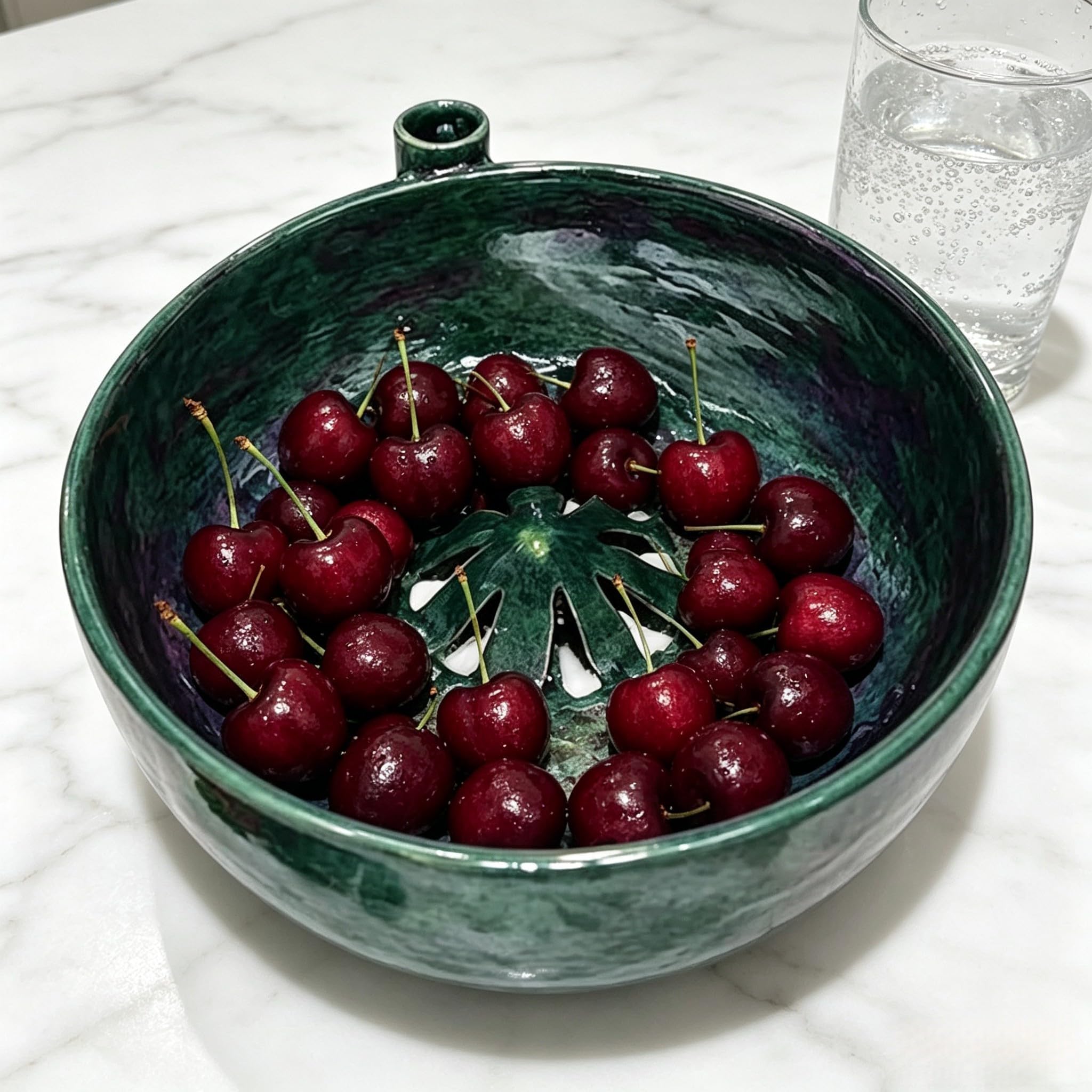 Cuenco de lavado de frutas autogiratorio, material de piedra para bayas delicadas, colador de drenaje rápido y plato para servir, diseño apilable que ahorra espacio