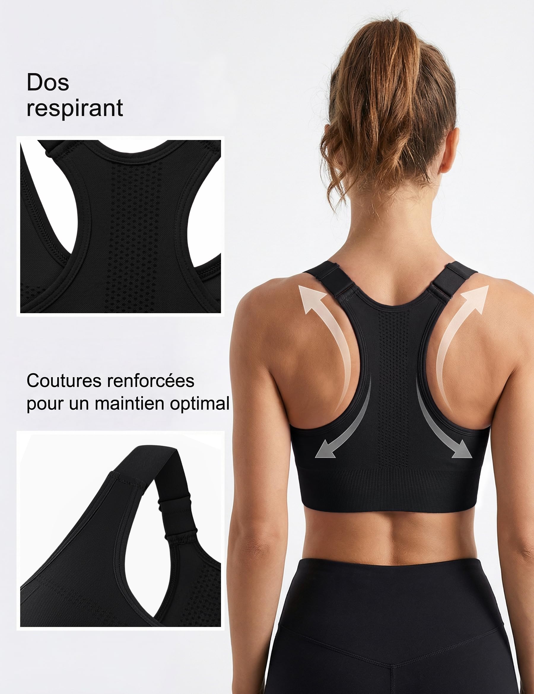 Brassiere Sport Femme Soutien-Gorge de Sport Femme à Bretelles Larges Réglables a Racerback Maintien Moyen à Élevé Anti-Choc pour Running, Fitness, Yoga S-XL