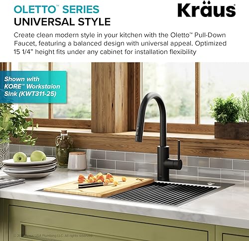 Miniatura 4 de KRAUS Oletto - Grifo de cocina monomando extraíble con instalación de montaje superior QuickDock, en negro mate, KPF-2620MB