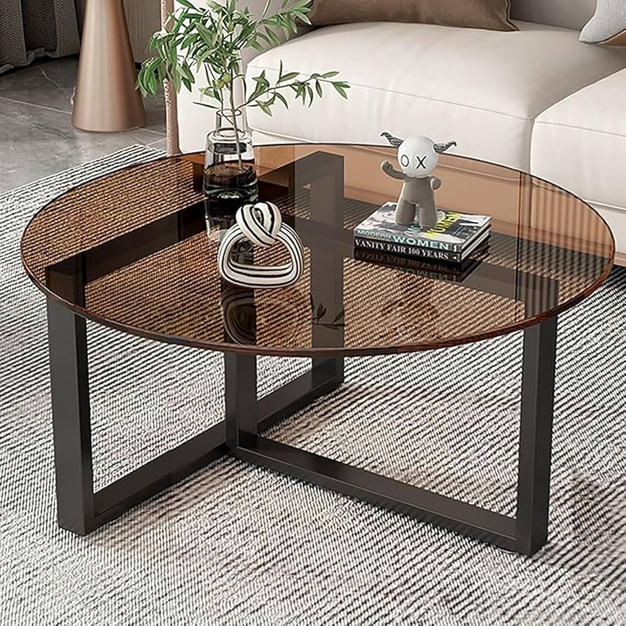 円形ガラスのサイドテーブル（黒フレーム） 東谷 ローテーブル 幅38cm 丸 ガラス （ リビング テーブル