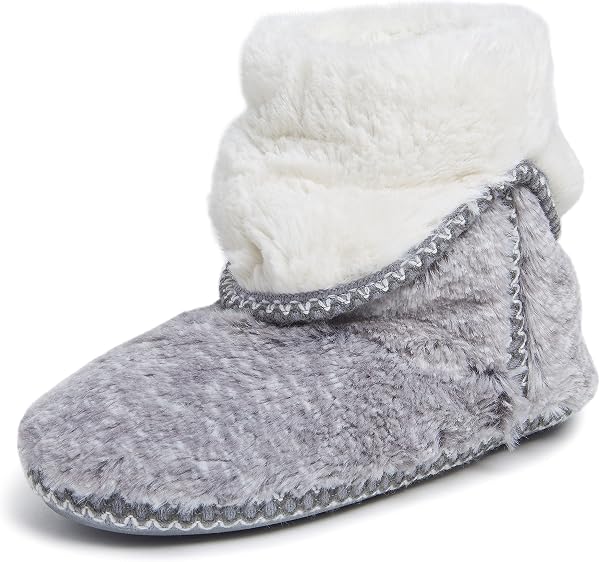 Dearfoams Women's Fuzzy Memory Foam Beth Bedroom Bootie Slipper Sock with…