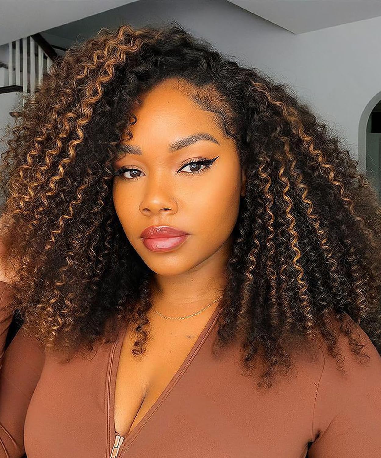 Kinky Curly Half Wig Human Hair 20 Inch 220% Density Invisible Hairline 3 In 1 Drawstring Seamless Flip Over Glueless Wigs Curly Half Wigs for Women (20 Inch)