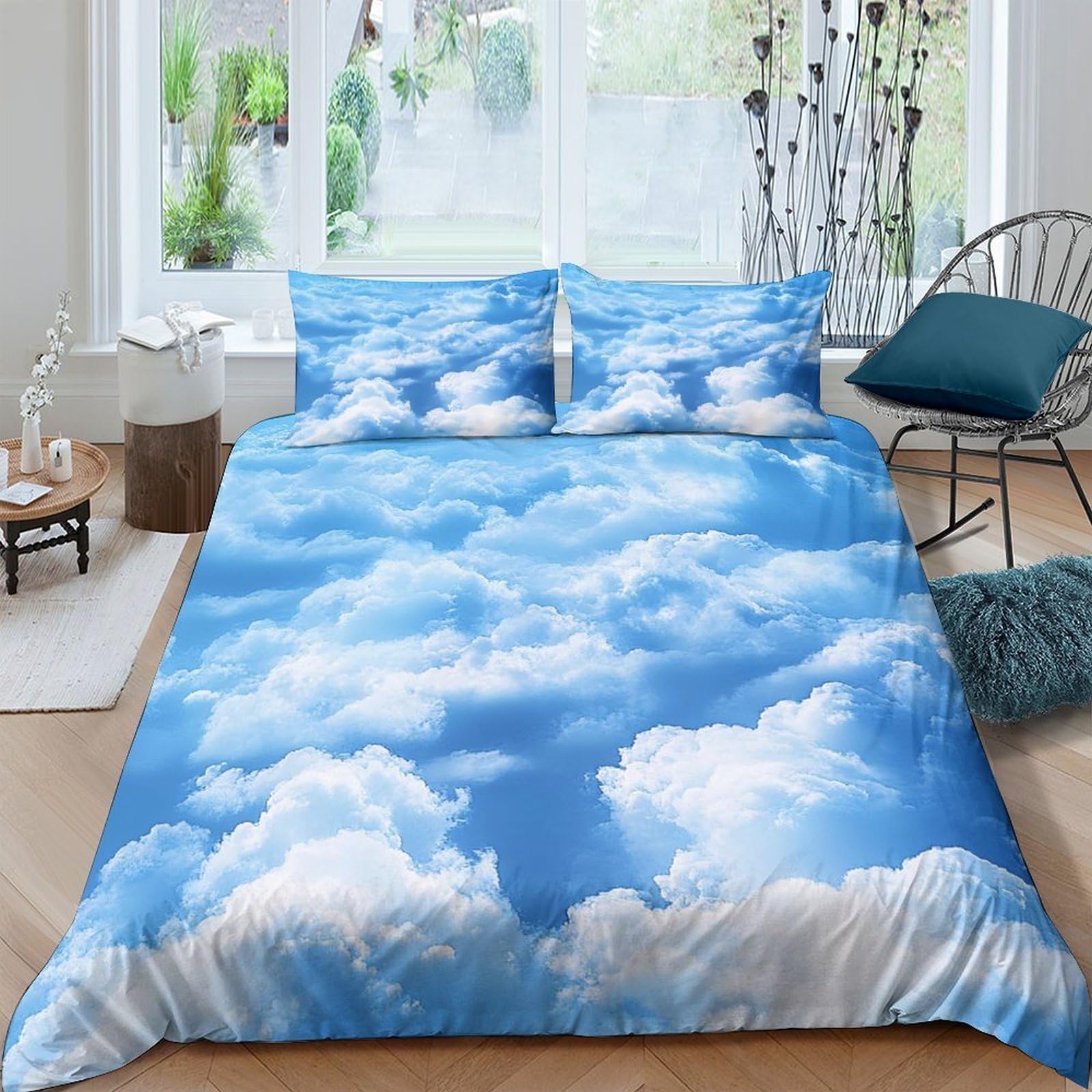 Ctjqhvkz Style-7 3D Printed Blue Sky Clouds Fitted Sheet Microfiber Soft Mattress Cover For Bedroom Dorm Bed Protection Decor Single（135X200cm）