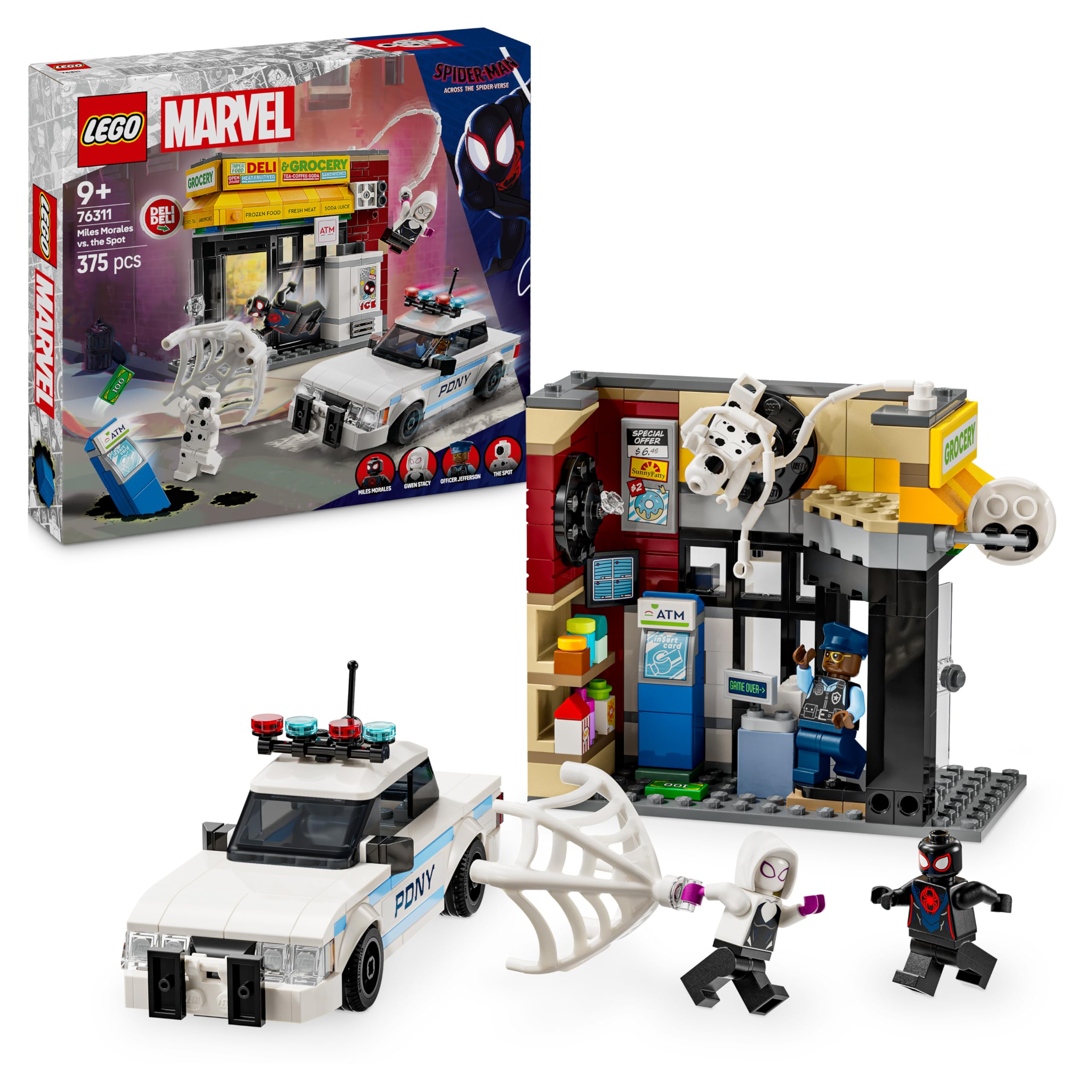 LEGO | Marvel Spider-Verse: Miles Morales Contro la Macchia - Set da Supereroi con Edificio, Macchina Giocattolo da Costruire e 4 Minifigure, Giochi per Bambini e Bambine da 9 Anni, Idea Regalo 76311