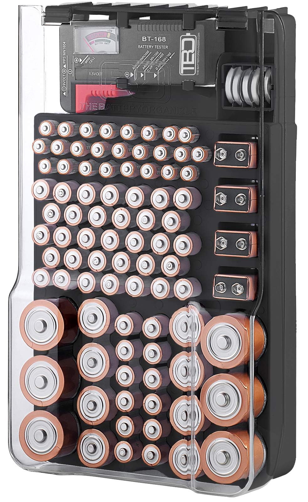 The Battery Organizer TBO1531 The Batt Storage Case with Hinged Clear Cover, Includes a Removable Tester, Holds 93 Batteries Various Sizes Original version TBO6167