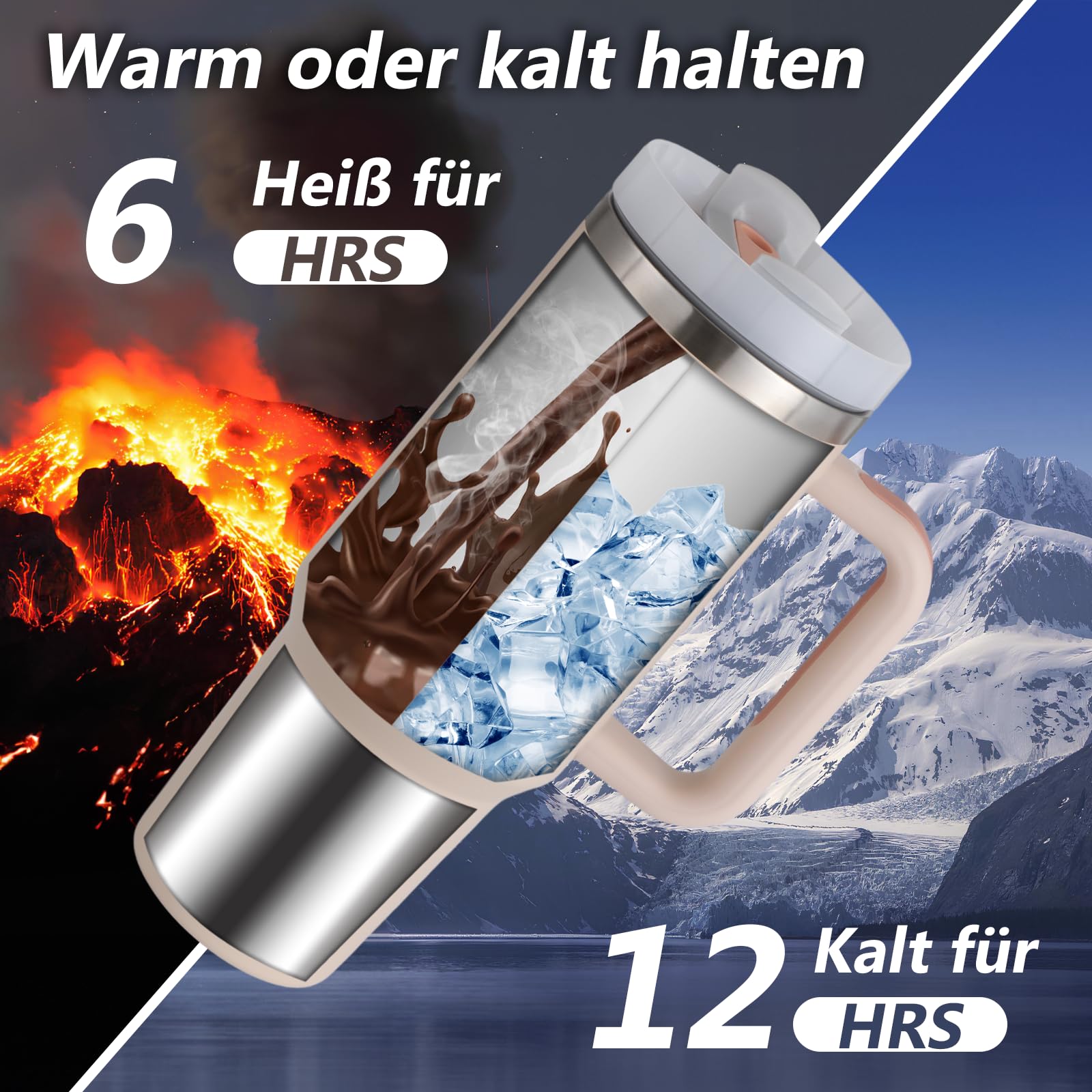 Gobelet Isotherme 1180ml Avec Paille Et Poignée - Tasse Café à Emporter Double Paroi Inox Anti-Fuite Pour Voiture