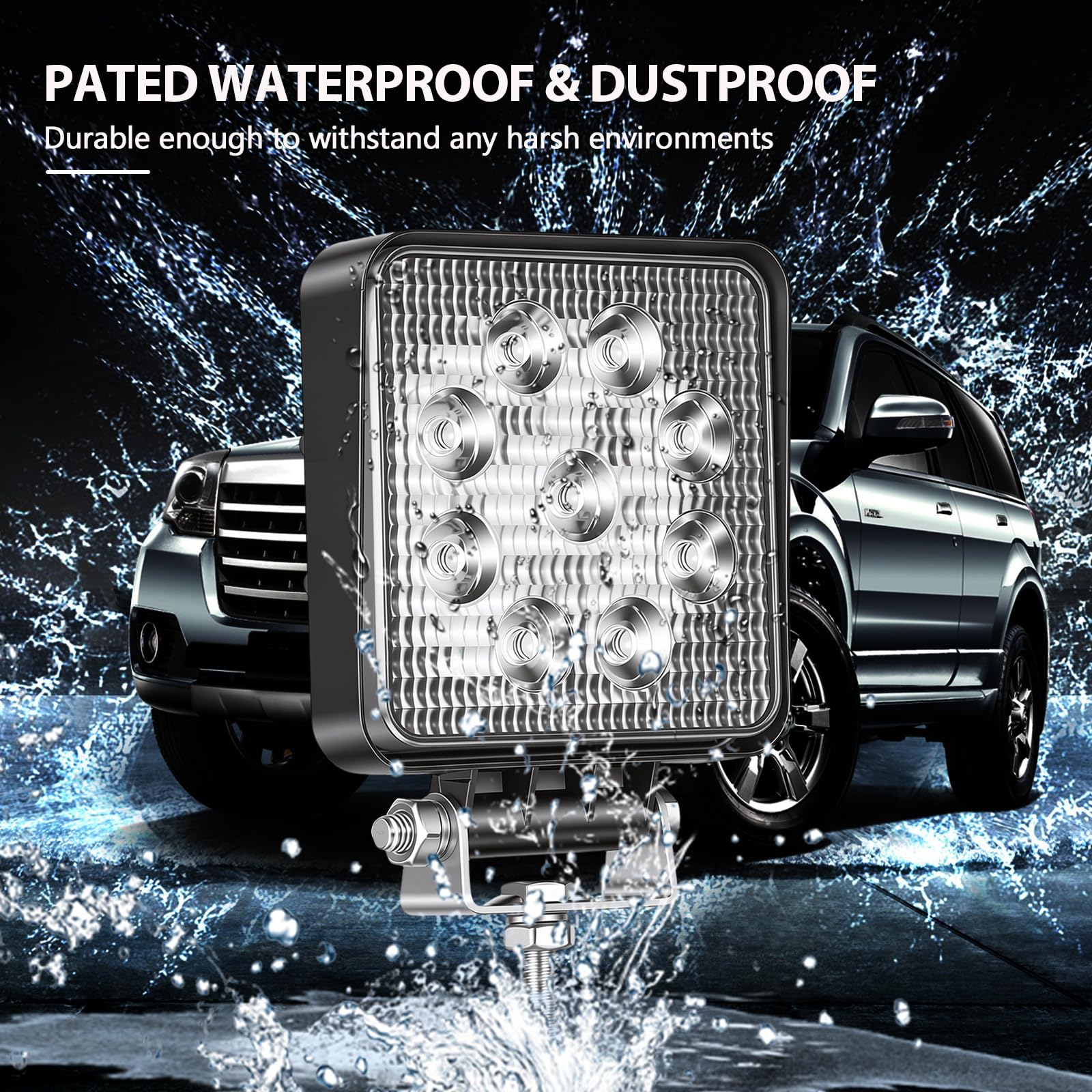 Willpower 10 sztuk Reflektory LED Ciągnik 27W Reflektor Roboczy Led 10 cm Światła Robocze Wodoodporne IP67 Flood dla Ciężarówek Samochód Off Road Off Road Pickup ATV SUV Łódź 12 V 24 V Kwadrat