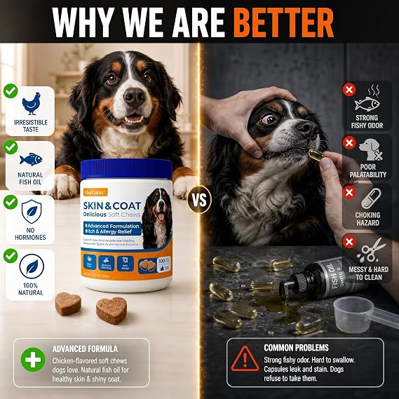 Omega 3 Fish Oil for Dogs Skin & Coat, Allergy & Itch 15 Ct
