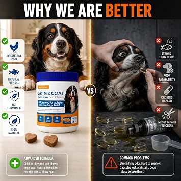 Omega 3 Fish Oil for Dogs Skin & Coat, Allergy & Itch 15 Ct