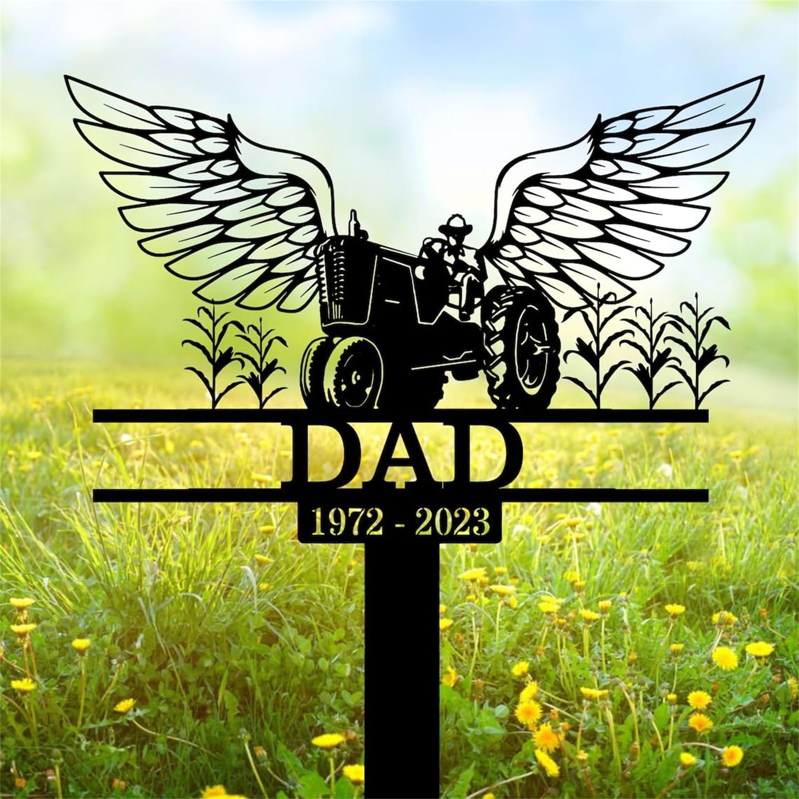 FrAnny Custom Tractor Grave Marker,Tractor Silhouette Memorial Stakes,Decor Gifts for Loss of Loved One,Symbolic Memorial Stakes for Cemetery,Sympathy Gift,Metal Garden/Yard Sign, Black