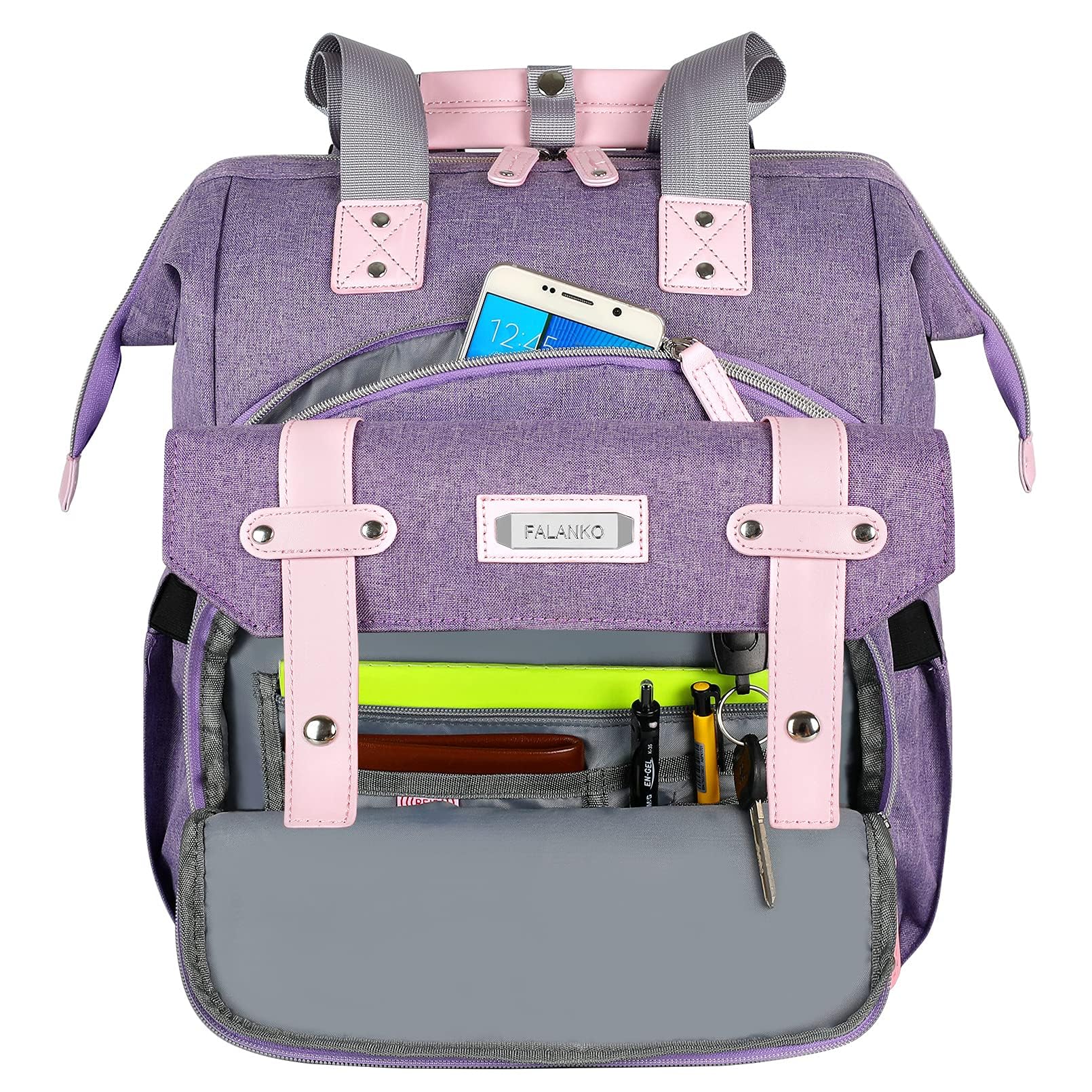 FALANKO Backpack for Women,Wide Open Work Large Student Bookbag for 15.6 Inch Laptop,Doctor Teacher Nurse College School Travel Bag,Water Resistant Laptop Bookbag Computer Back Pack Pink — Amazon image 32