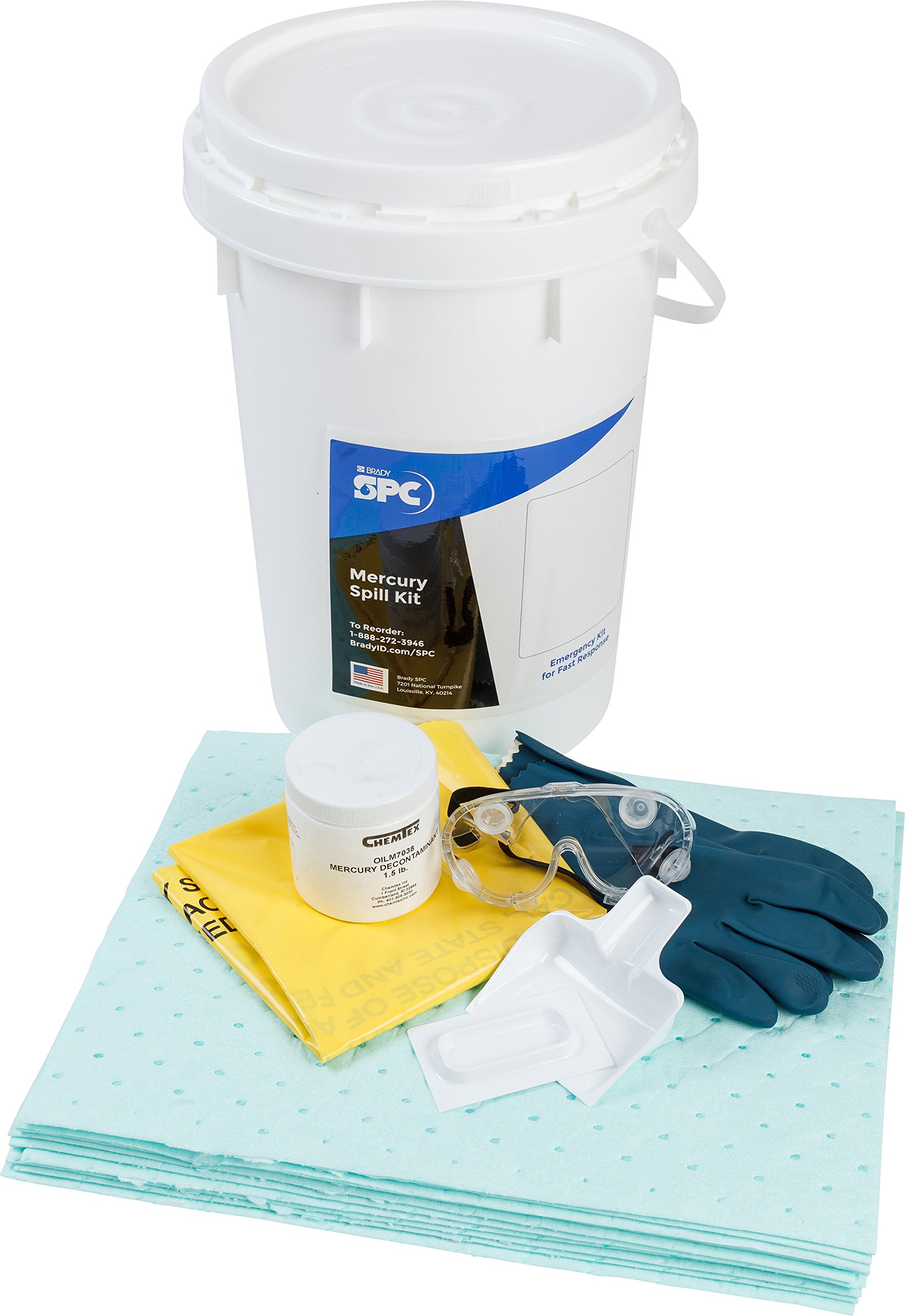 Brady SPC SK-MERC Brady SPC Mercury Spill Kit, 9 gal Absorbency, 18" Height, 14" Wide, 14" Length, White