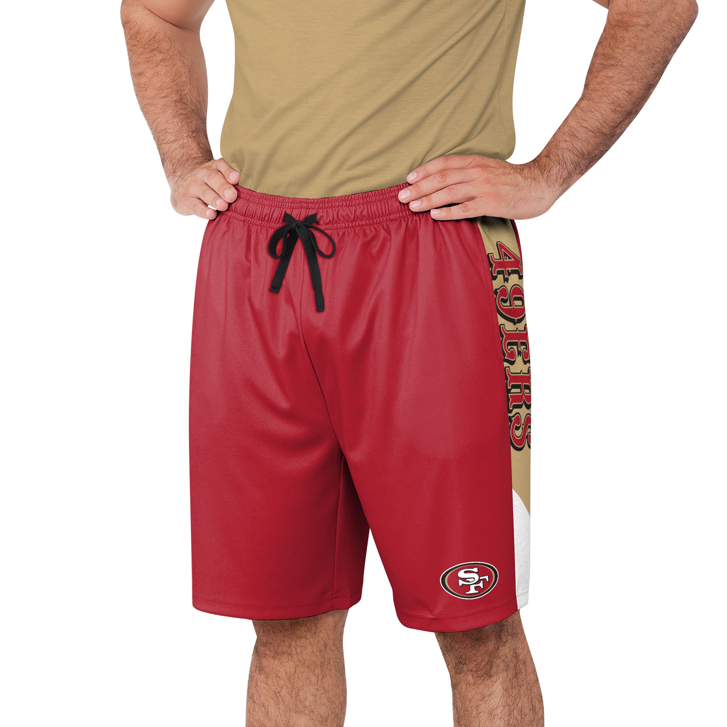 FOCO San Francisco 49ers NFL Mens Side Stripe Training Shorts - XL