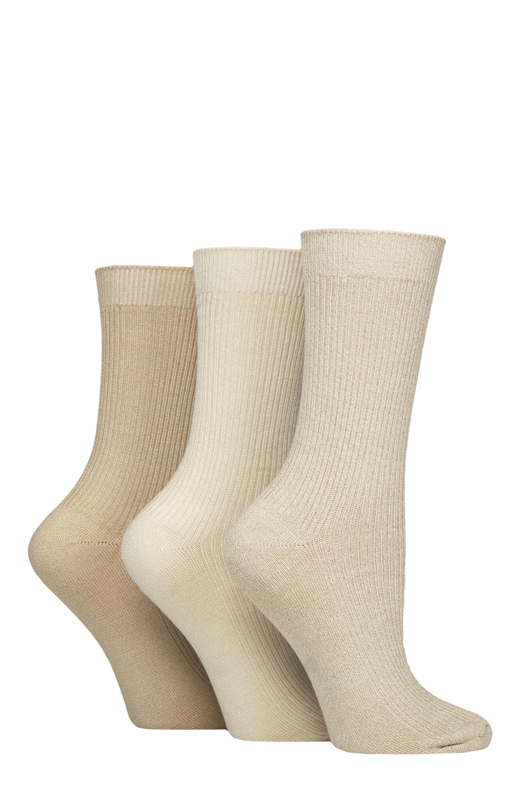 Glenmuir Women's Oatmeal Bamboo Leisure Socks - Plain, Patterned, Striped, Soft Breathable Bamboo, Regular, Day To Day, Casual Socks, 3 Pair Multipack Size 4-8