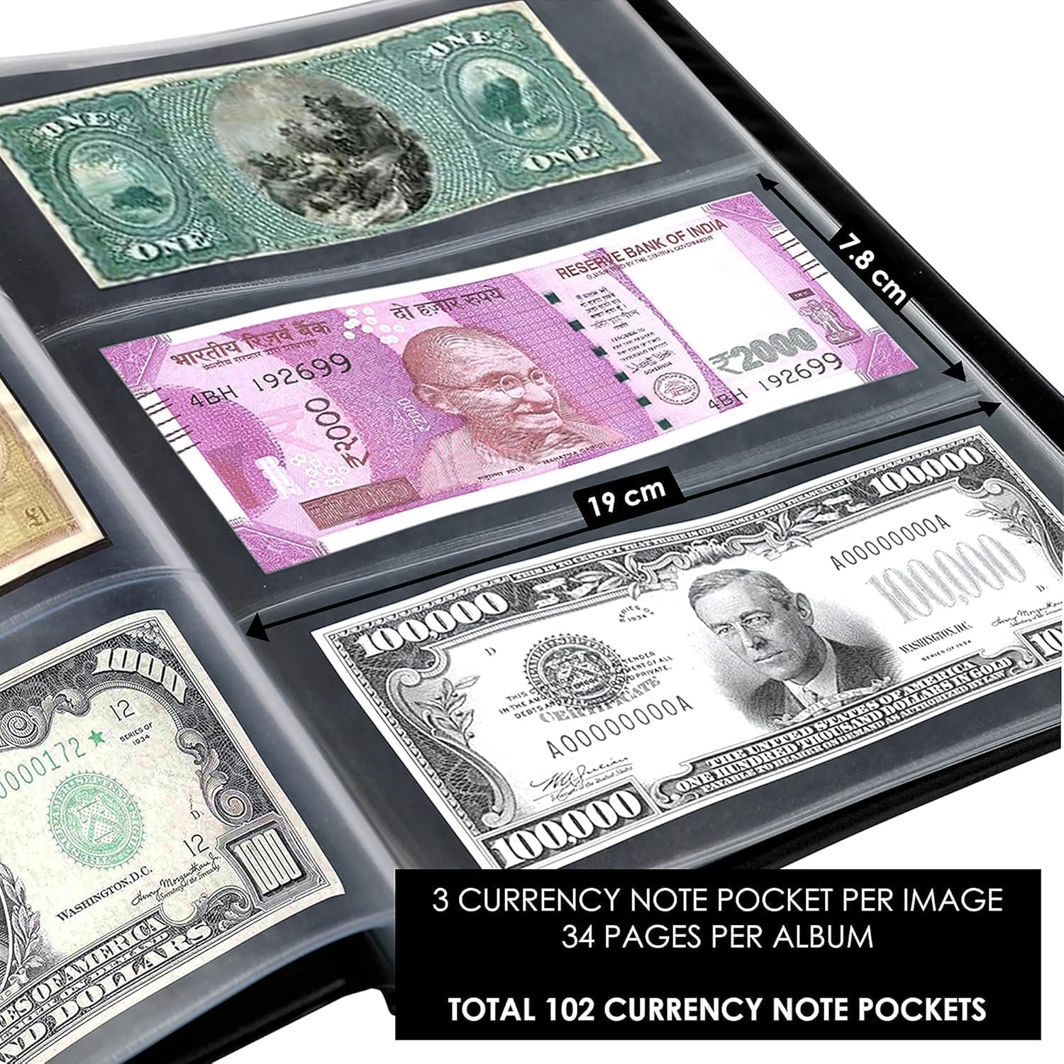 HATHIYANI Currency Album for Notes (90 Pockets) - Faux Leather Cover Currency Note Collection Album - Fits Big Currency Notes (Black) (PACK OF 1) 2