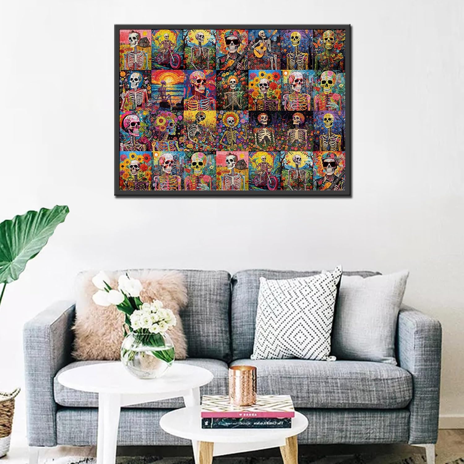 Tucocoo Graffiti Human Skeleton Postage Puzzles for Adults 1000 Pieces,Funny Human Body Skull Puzzles for Adults 1000 Pieces,Day of The Dead Puzzle,Retro Skull Man Collage Jigsaw Puzzles