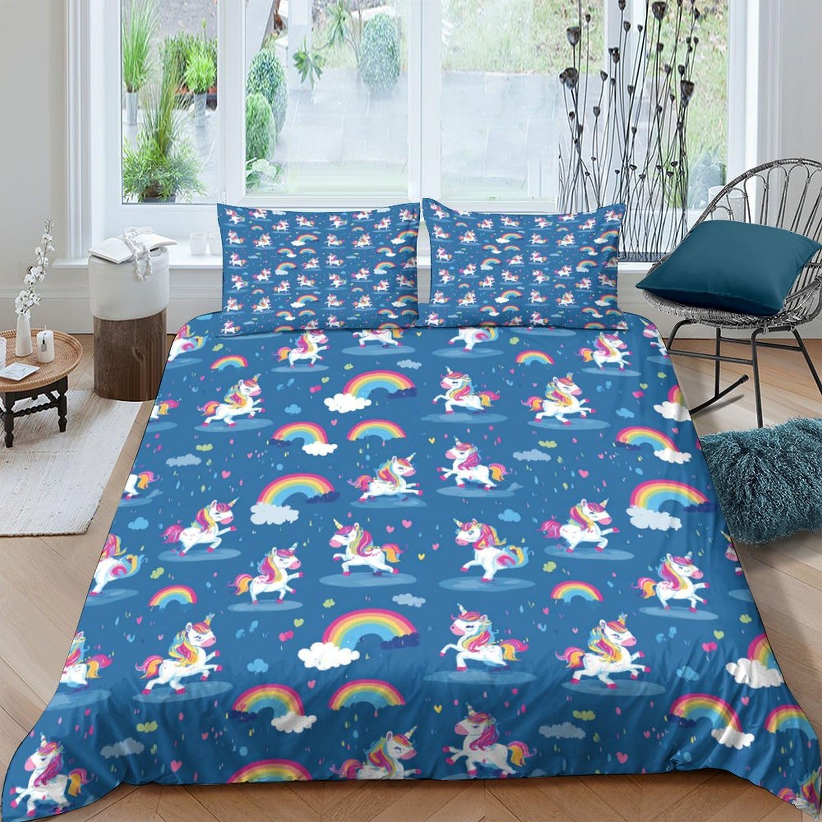 Ctjqhvkz Style-1 3D Printed Unicorn Rainbow Fitted Sheet Microfiber Soft Decorative Bed Cover For Bedroom Dorm Easy Care Single（135X200cm）