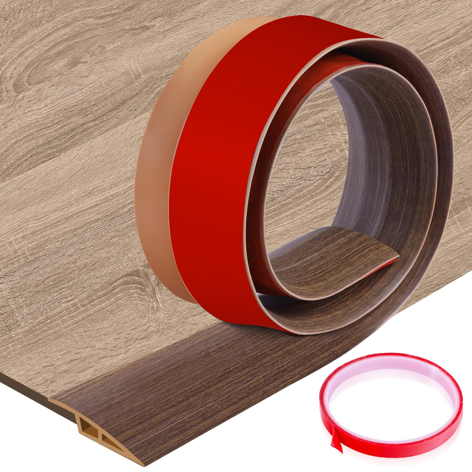 Self-Adhesive Floor Transition Strip, Door Threshold Strips for Laminate, Tile, and Carpet, Bridges Height Gaps 10-15mm, Flat Laminate Profile Flooring Edge Trim Strip for Doorways