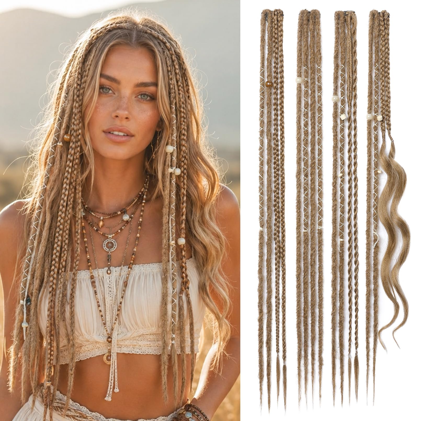 Photo 1 of REECHO 24" Boho Dreadlock Hair Extensions (4PCS)