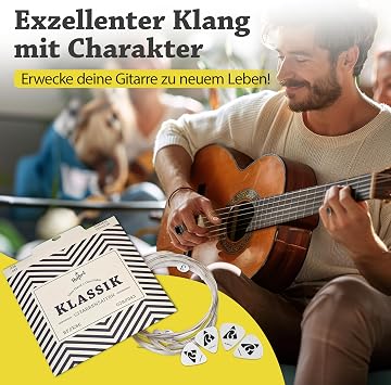Guitar Strings Classical Guitar Premium Nylon Strings for Classical and Acoustic Guitars (Set of 6) Bonus: Free e-book and 3 picks.