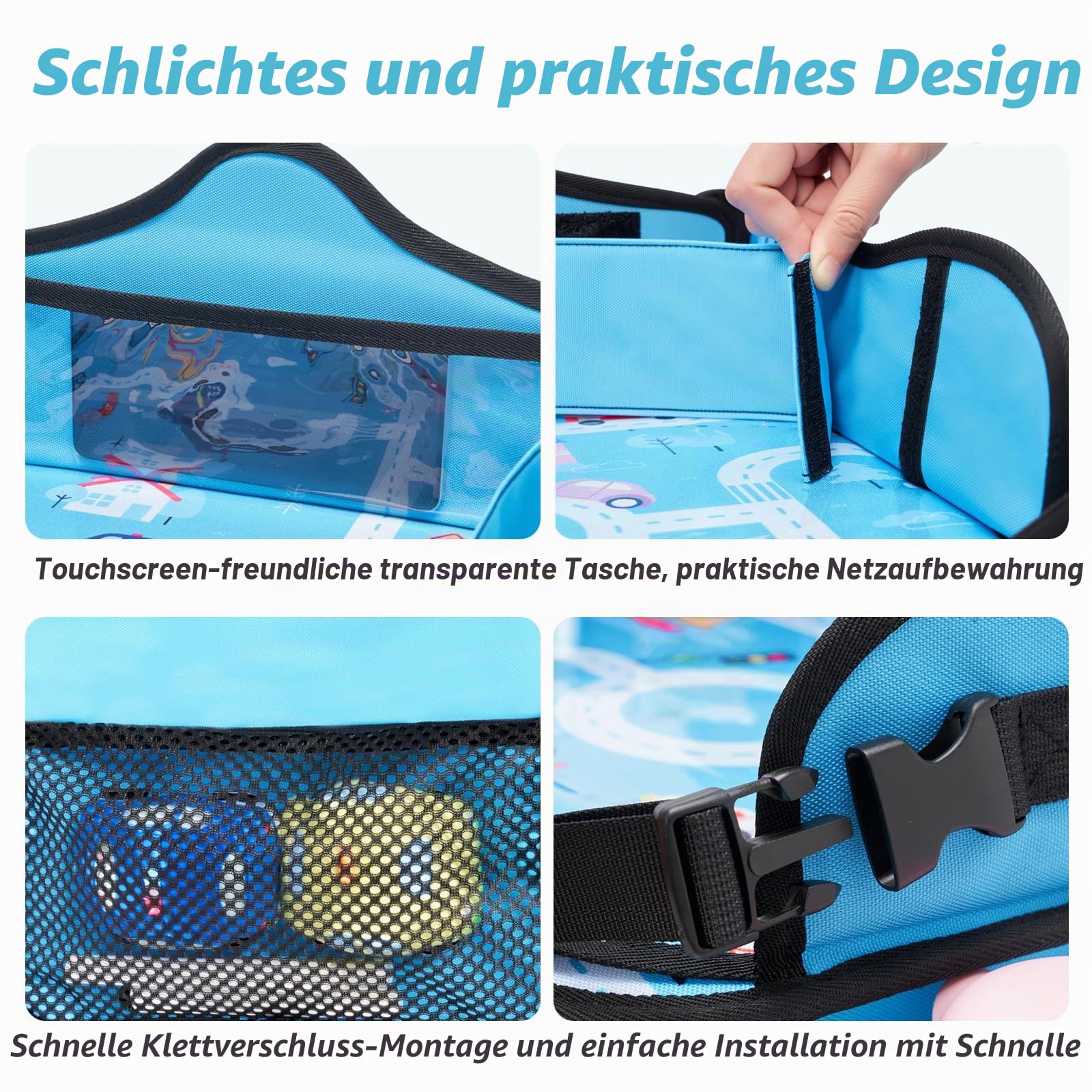 OUOZZZ Kinder Reisetisch Auto – Kindersitz Spiel und Auto Reise Spielzeug, Knietablett Reisetisch für Kinderreisen Roadtrip, Autositz Schreibtisch Einstellbar Kinder Spielzeug ab 3 Jahre