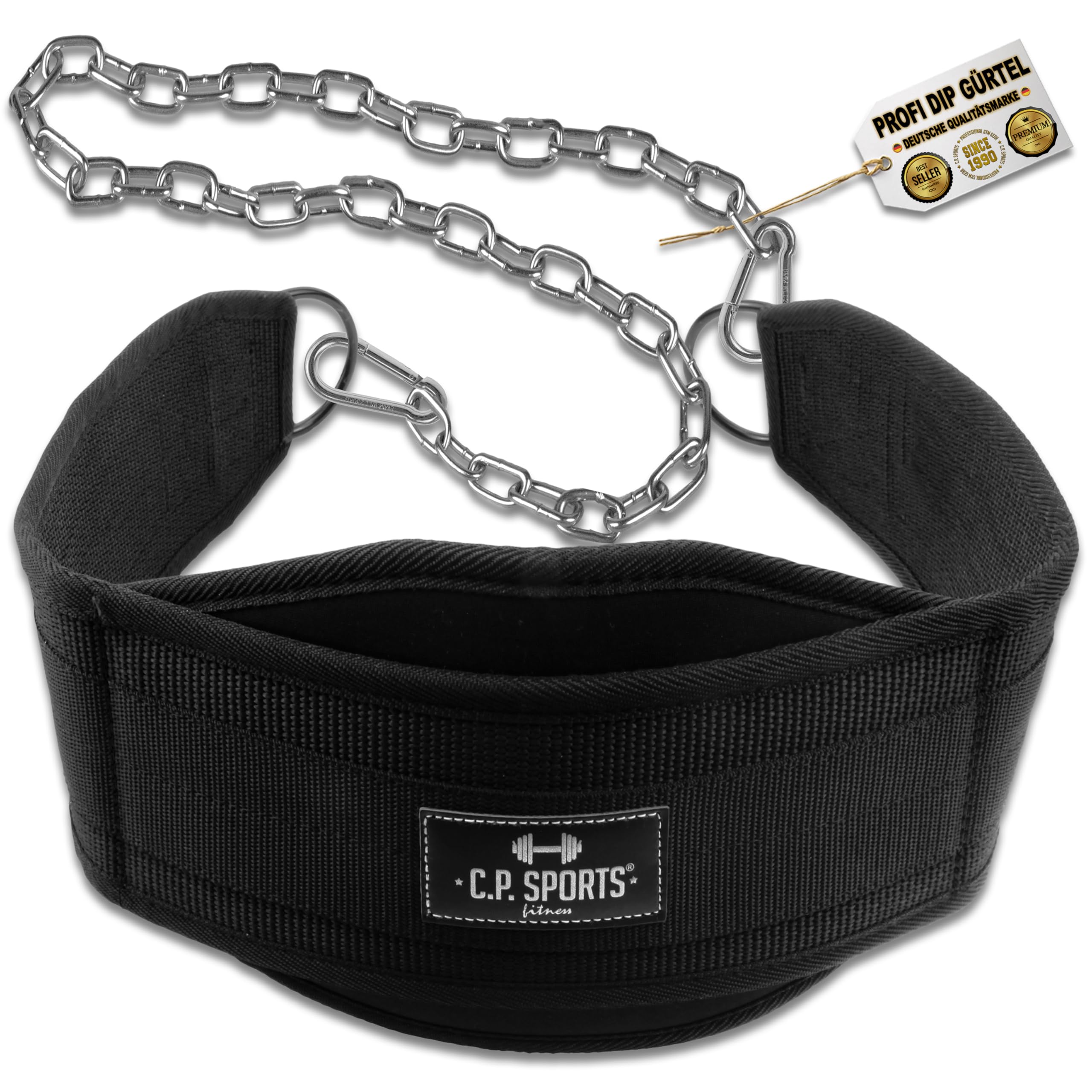 C.P.Sports Premium Dip Belt | Professional Dip Belt - Cintura per dip fino a 250 kg per trazioni, squat, fitness, allenamento della forza, bodybuilding, palestra