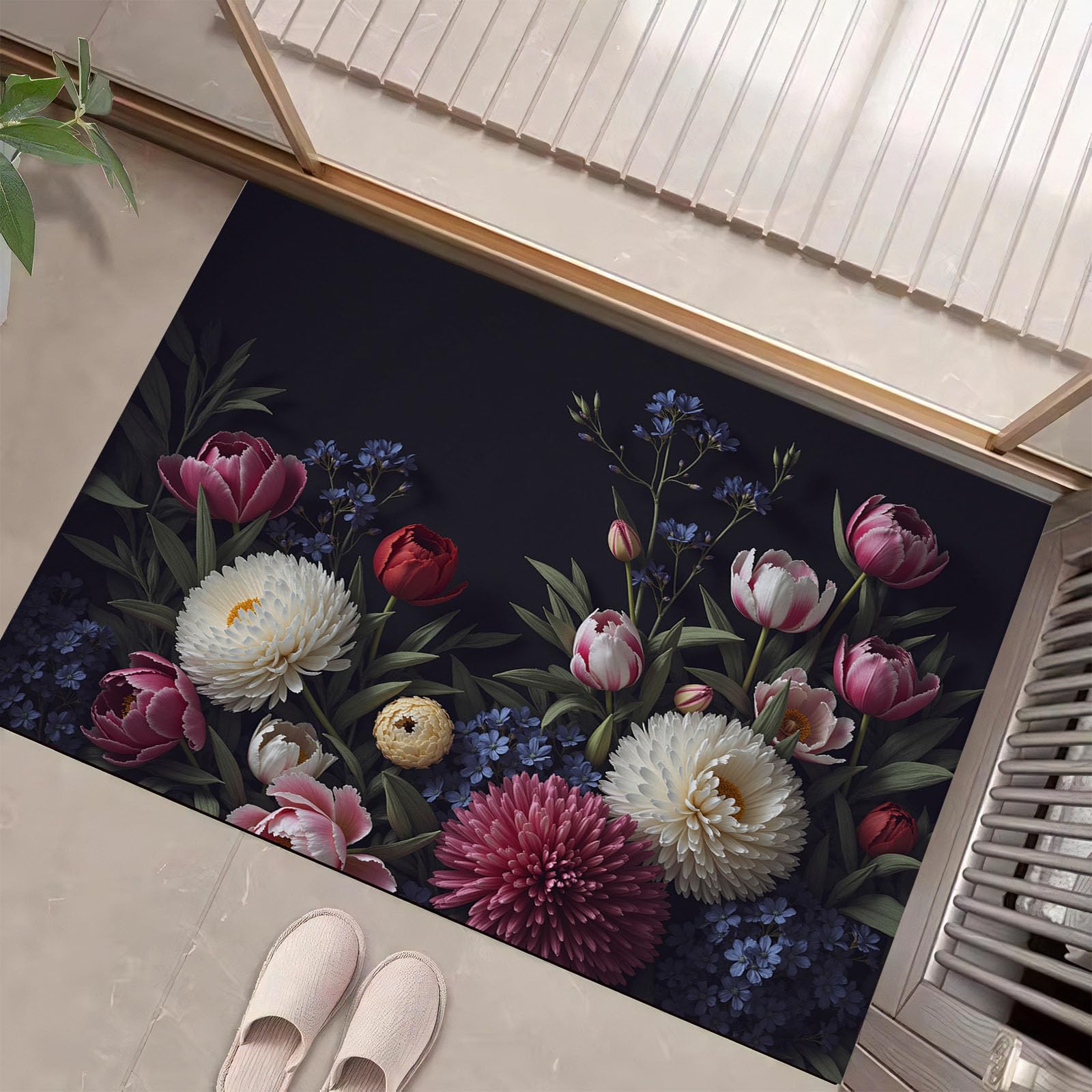 Paillasson de fleurs vintage 50x80cm tapis de sol antidérapant de cuisine