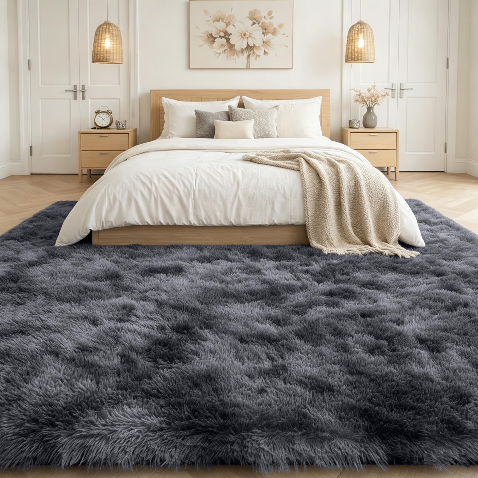Homaxy Hochflor Tie Dye Groß Teppich Wohnzimmer 200 x 300 cm, Dunkelgrau | Rutschfest Waschbar Teppiche, Flauschig Modern Teppich fürs Kinderzimmer, Schlafzimmer