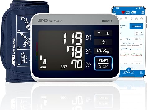 A&D Medical Precision Check Pro Blood Pressure Monitor for Home Use with Bluetooth UA-910BLE - Wide Range Cuff 8.6-16.5" / 22-42cm, 4 Users, iOS & Android Compatible, AC Adapter & Carrying Case