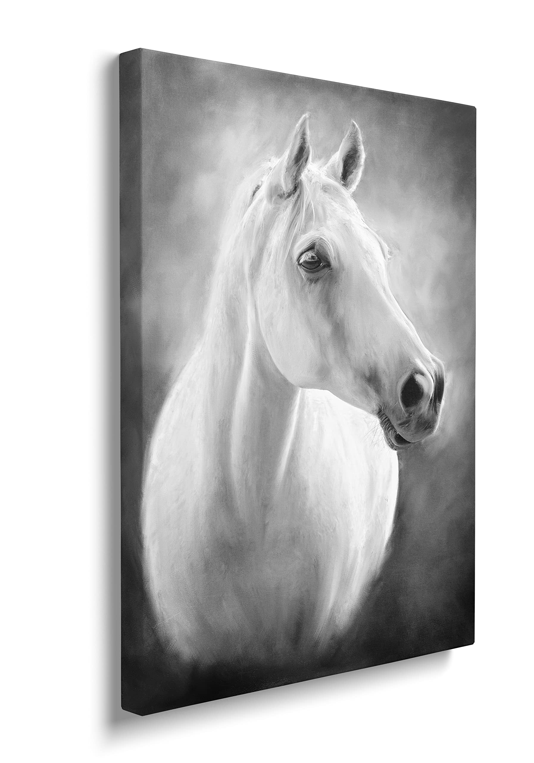 Black And White Horse Canvas Wall Art Framed Farm Animal Pictures Farmhouse Painting Decor For Living Room Bedroom Home Office Artwork Ready To Hang (16x24 Inches)