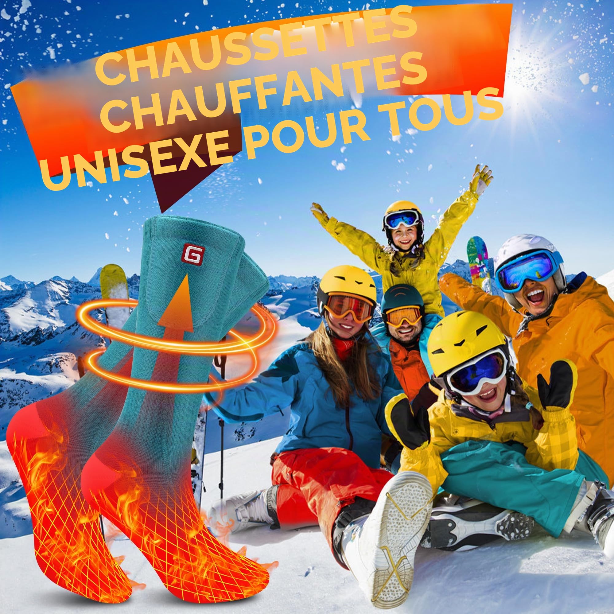 Svpro Chaussettes chauffantes, rechargeables pour homme et femme, chaussettes thermiques pour temps froid, pour le ski, l'hiver, le camping, la randonnée