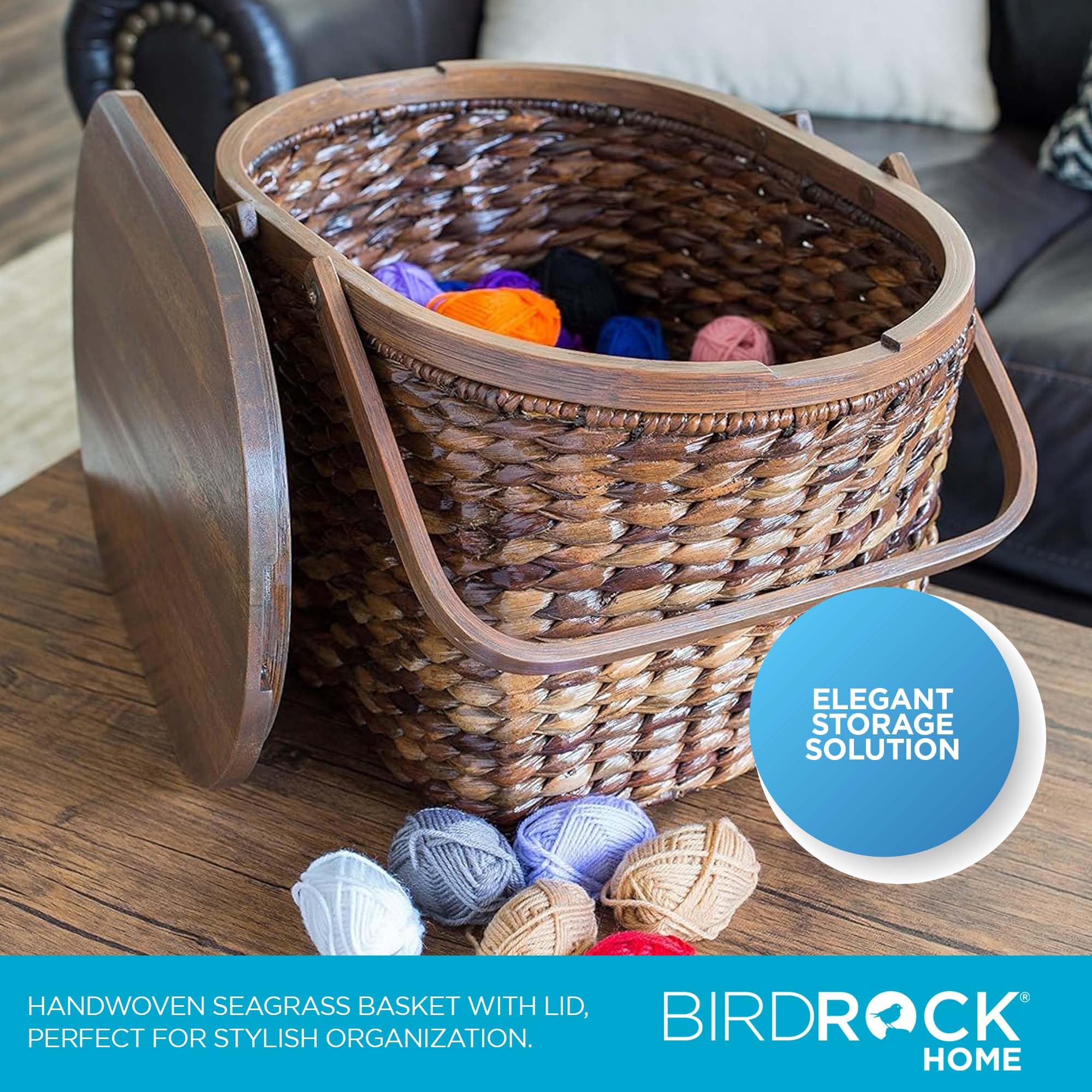 Amazon｜BirdRock Home シーグラスとアバカ ピクニックバスケット 木製