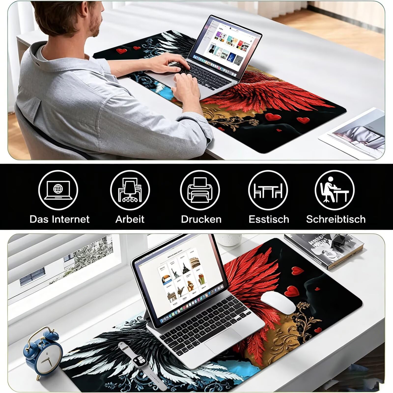Tappetino Mouse Gaming, 1200x600mm Tappetino Mouse XXL nero 0c0-315 | Mouse Pad Grande, Ottimizzato per i Sensori da Gioco, Migliora Precisione e Velocità, per Mac e PC, rosso