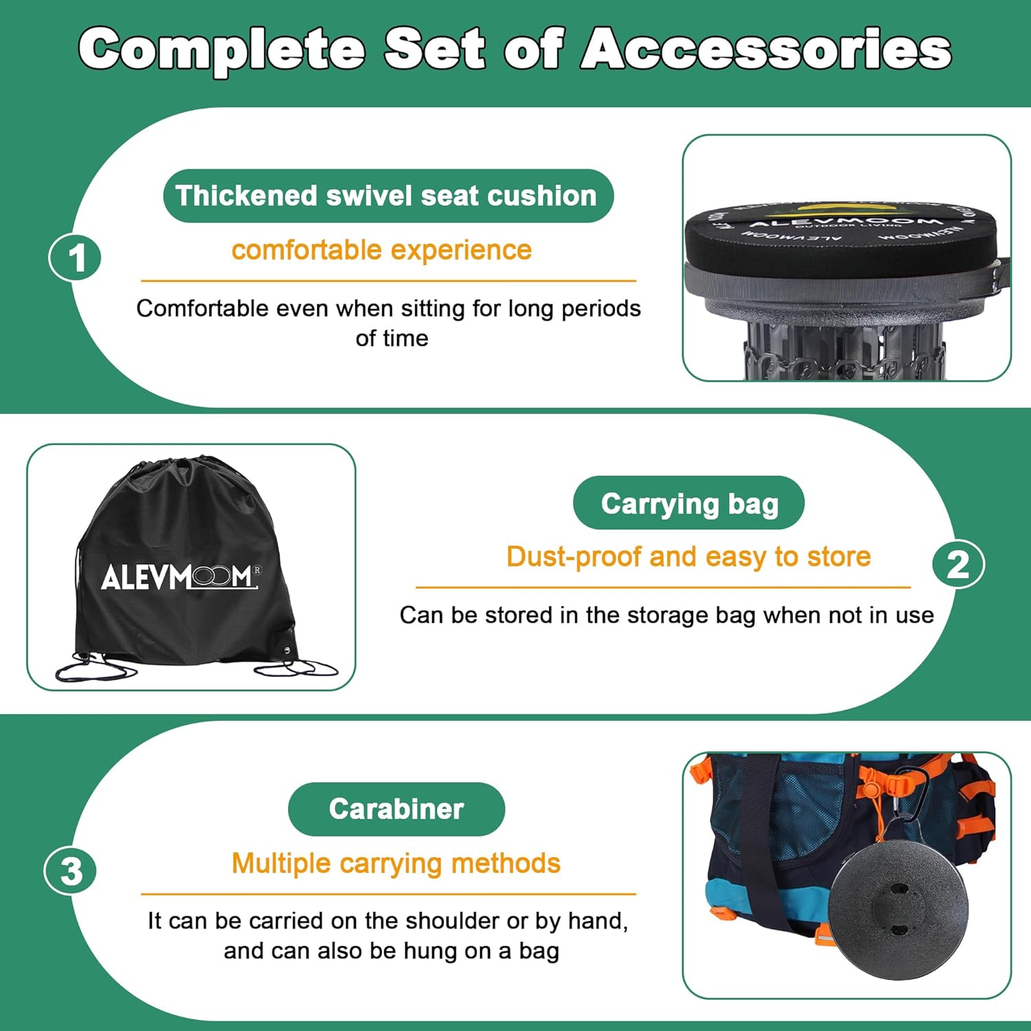 ALEVMOOM Upgrade XXL Collapsilbe Stool with Cushion, H 20.1“, D 13” Heavy Duty Load Capacity 1000lbs, Portable Retractable Telescoping Folding Stool for Camping Hiking Fishing Outdoor