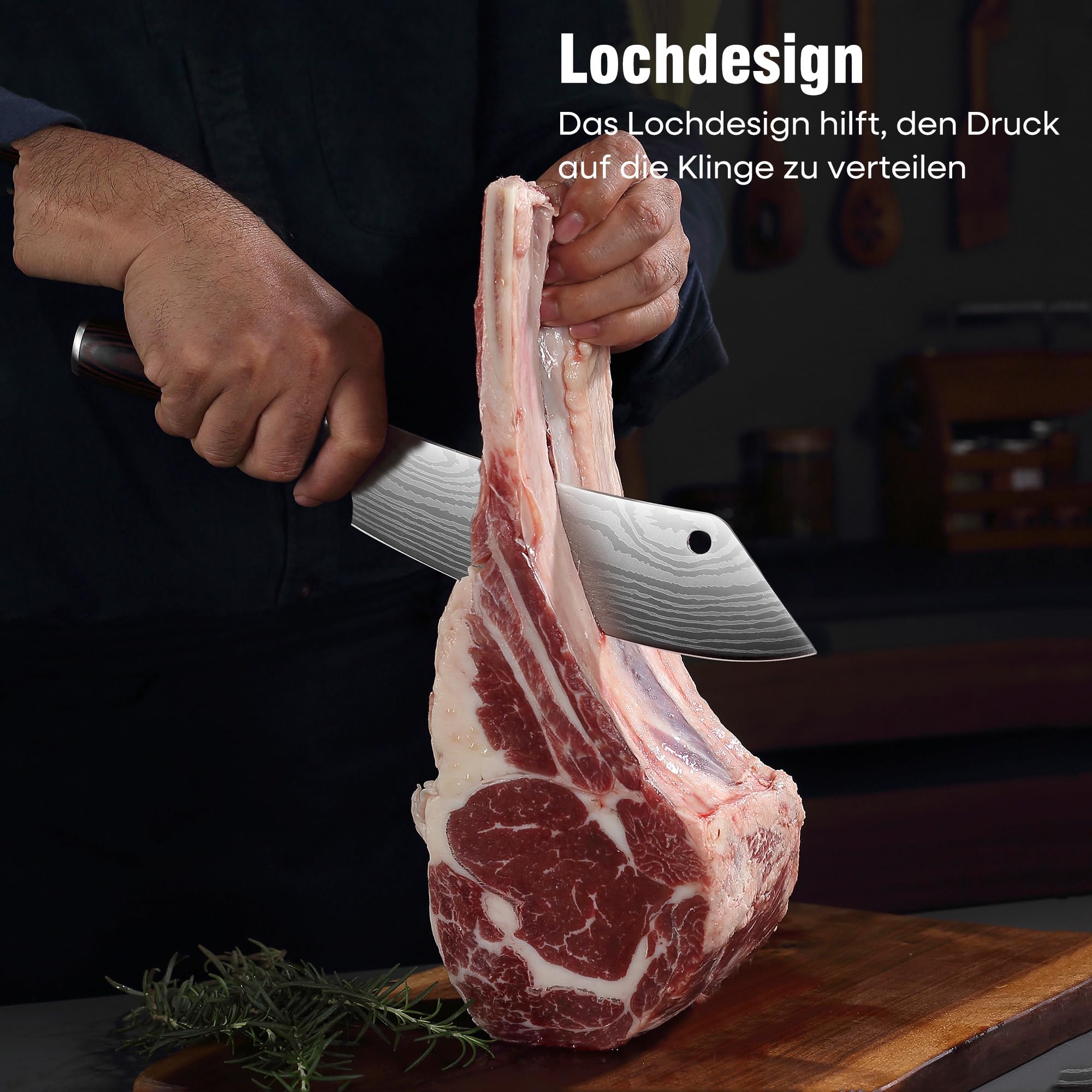 PAUDIN Coltello da cucina, coltello giapponese da 20 cm per disossare, ascia da cucina, coltello da cuoco in acciaio inossidabile di alta qualità, lama extra affilata con impugnatura ergonomica legno