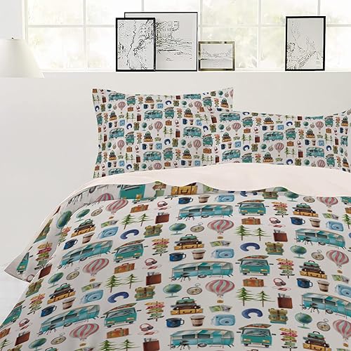 Miniatura 2 de Juego de ropa de cama Camper de 3 piezas, tamaño Queen, camping para bebé y niña, para todas las estaciones, funda de edredón con fundas de