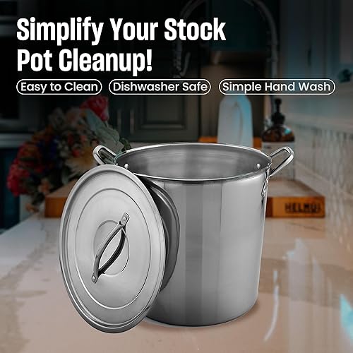 Miniatura 7 de MARBELLA Olla de acero inoxidable de 20 cuartos de galón con tapa, de grado alimenticio, resistente, multiusos, para estofado, cocción a fuego