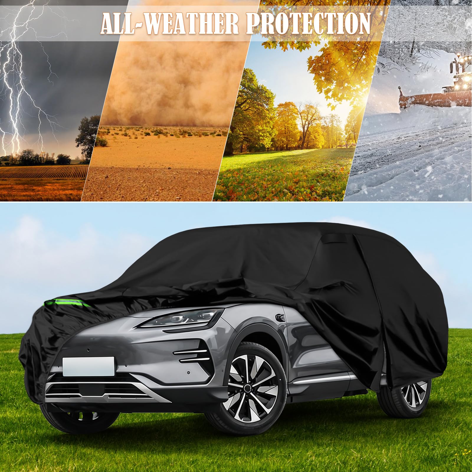 Autoabdeckung Wasserdicht für 2023-2026 BYD Seal U 5-Door SUV, Schwarz | Vollgarage Autoplane Auto Abdeckplane Winter Sommer Allwetter Outdoor Abdeckung mit Reißverschluss Tür, Windschutzbänder