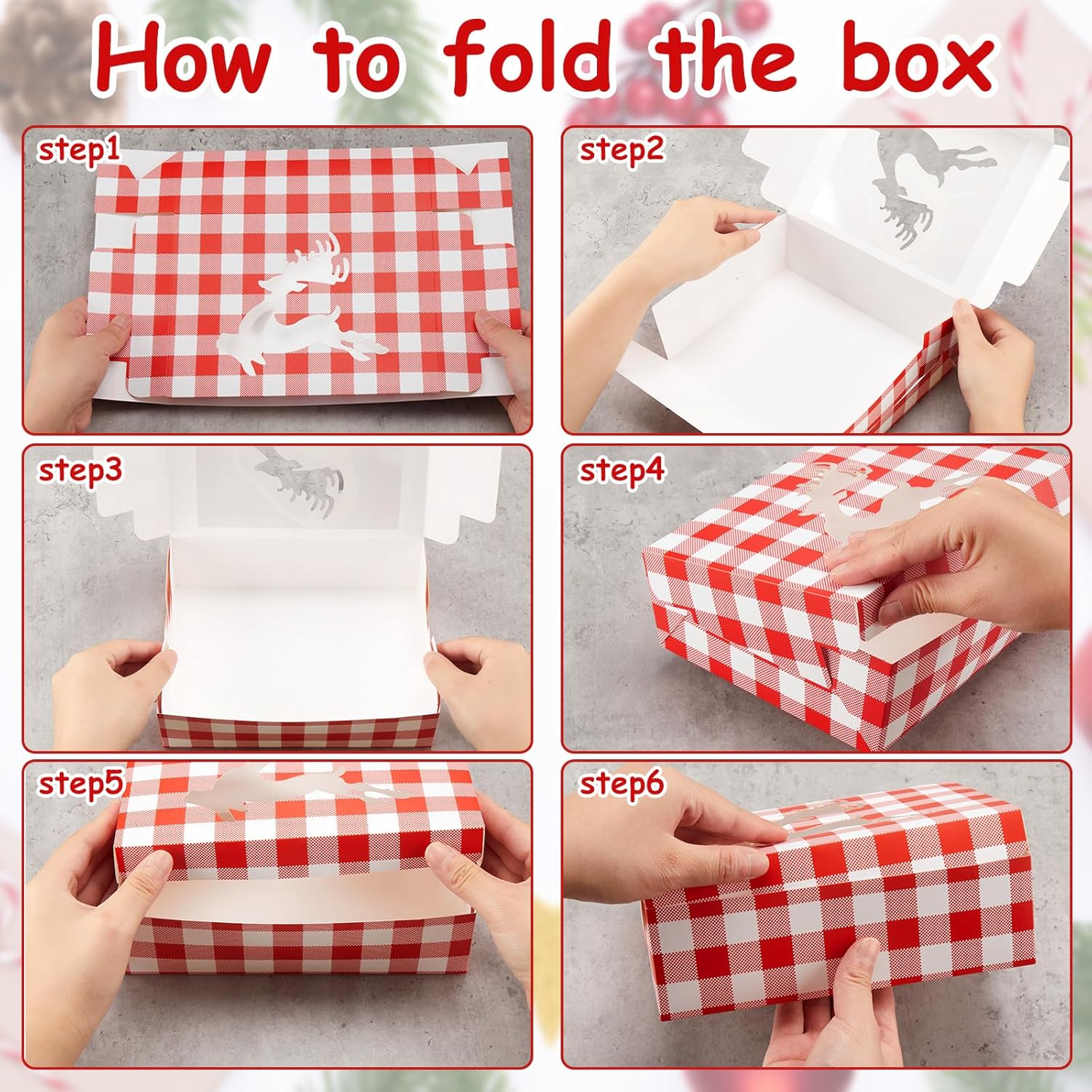 Cholemy 60 Pcs Christmas Cookie Boxes with Window Holiday Christmas Cookie Containers 8 x 6 x 2.5 Inches Cupcake Boxes for Gift Giving Xmas Buffalo Plaid Treat Goodie Food Party Favor