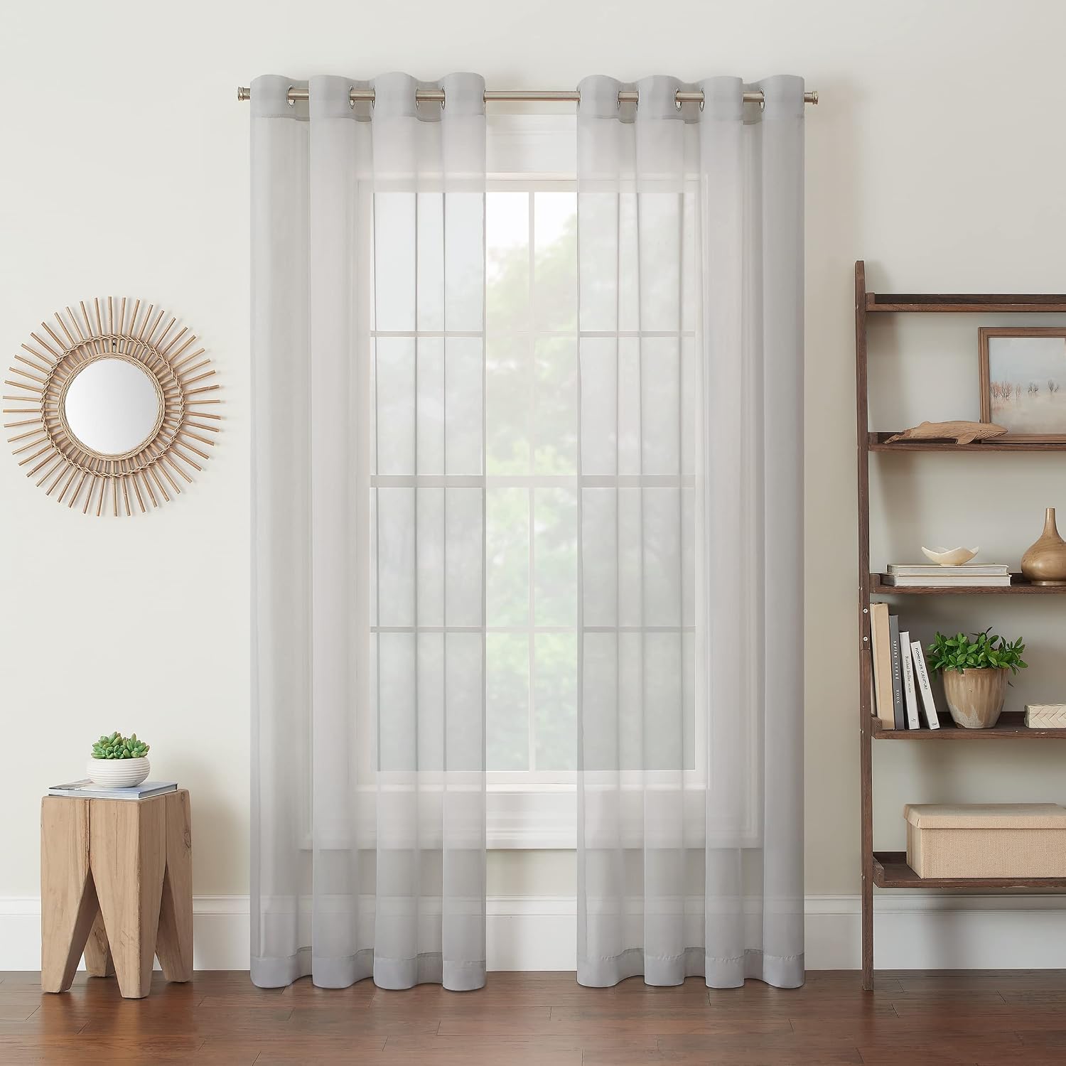 ECLIPSE Kiara Modern Sheer Voile Light Filtering Grommet Window Curtains for Bedroom (2 Panels), 54 in x 84 in, Silver
