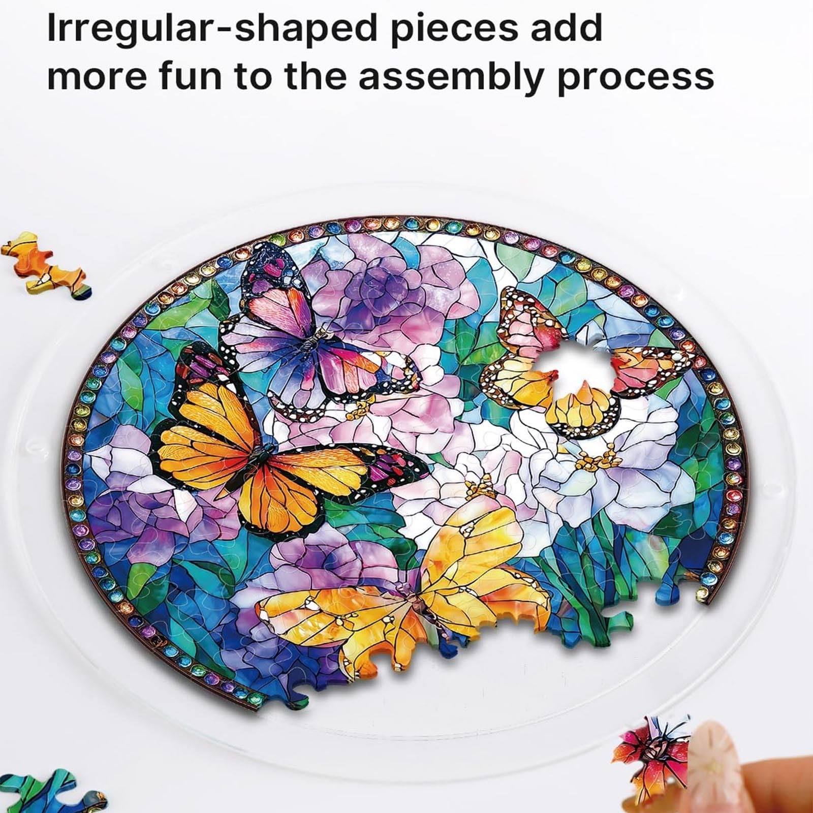 Acrylic Puzzles Suncatcher Window Hanging, 83 Pieces Stained Glass Sun Catcher Puzzle Decoration for Home Garden, Birthday Gifts for Mom Women Adults (Butterfly) - 5