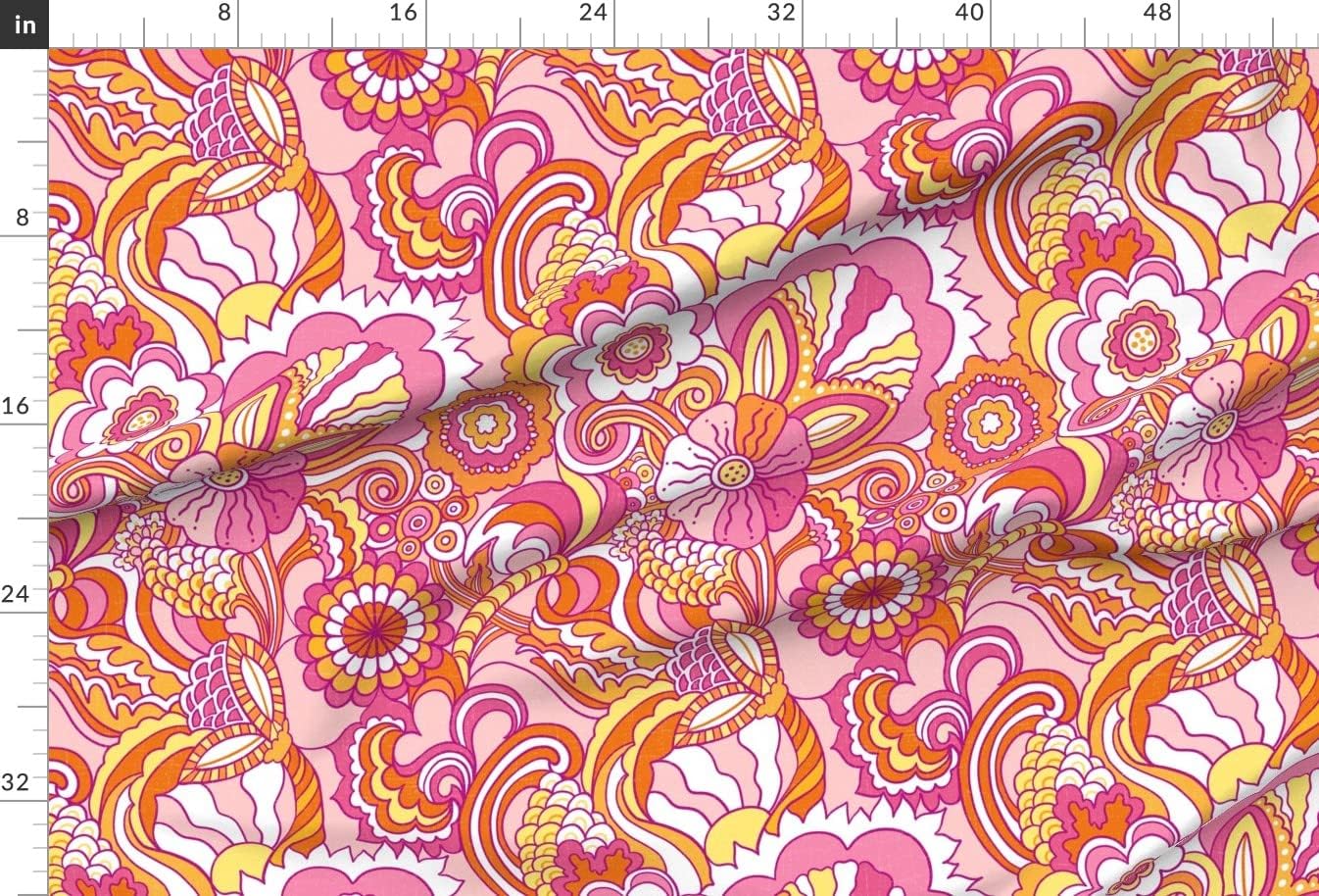Spoonflower Fabric - Retro Pink Floral Psychedelic Flower Wildflowers Bold Happy Cheerful Printed on Minky Fabric by The Yard - Sewing Baby Blankets Quilt Backing Plush