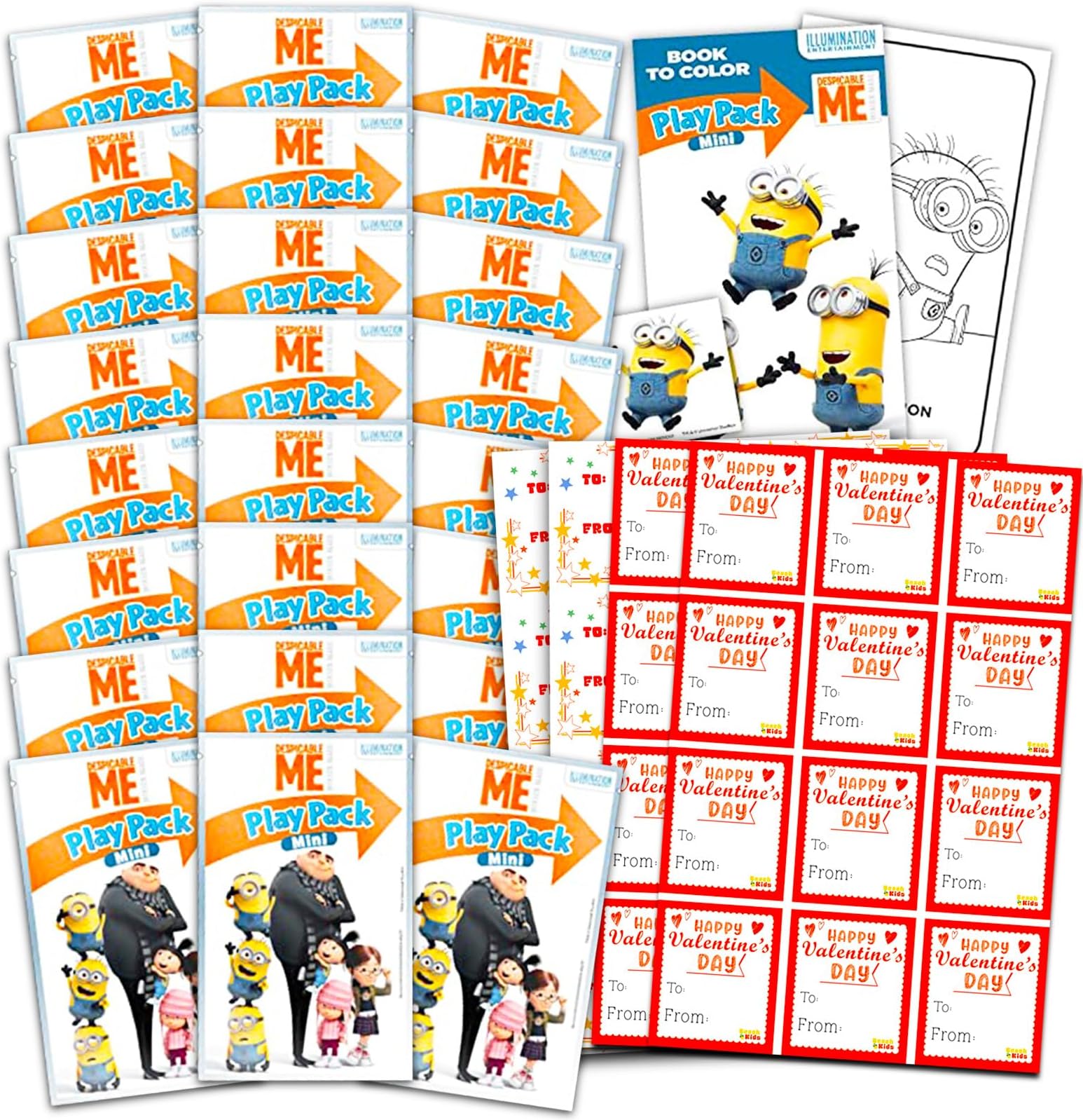 Despicable Me Valentine's Day Party Favors - Bundle of 24 Minions Coloring Activity Packs for Classroom Exchange, More | Coloring Pages, Stickers
