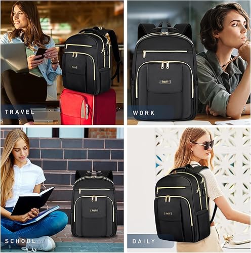 Miniatura 7 de Mochila para mujer, mochilas para laptop de 15.6 pulgadas con puerto USB, A7-negro, Negro