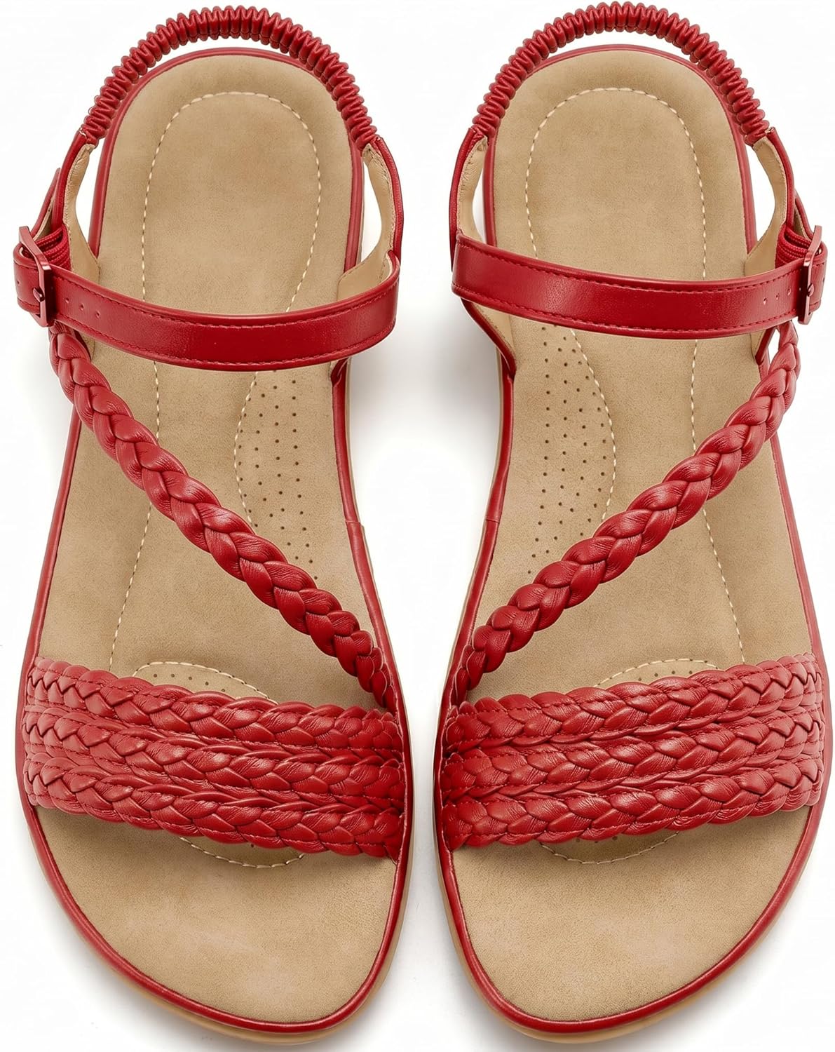 Aomigoct Dressy Womens Sandals Summer: Comfortable Strappy Flats Sandals Women - Casual Walking Woman Shoes