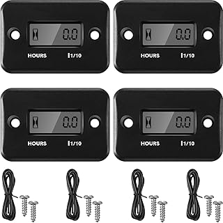 4 Pieces Hour Meters for Small Engines Inductive Digital Engine Meter Automatically Shutdown Tachometers Small Hour Tachometers for Motorcycle Lawn Mower Generator Chainsaws (Black)